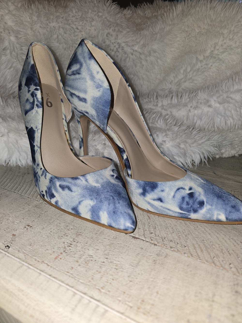 Blue Denim Tie-Dye Pointed Toe Stiletto Pumps - Women